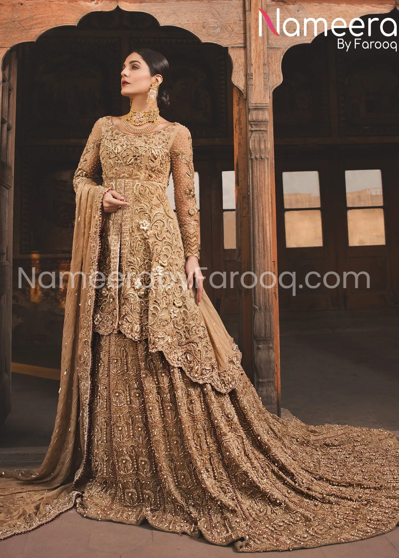 Peach Bridal Dress Pakistani Designer Attire #BN206