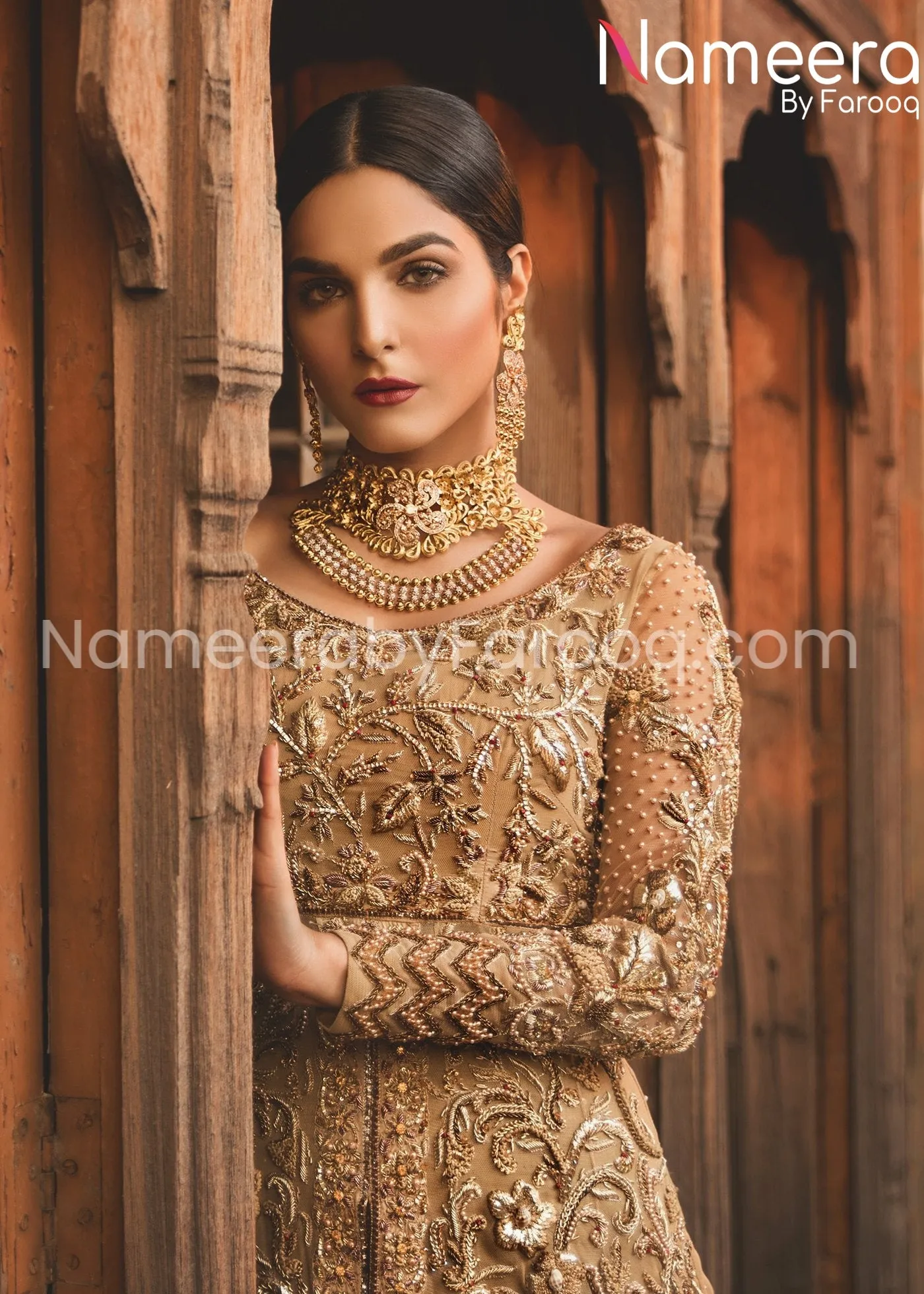 Peach Bridal Dress Pakistani Designer Attire #BN206