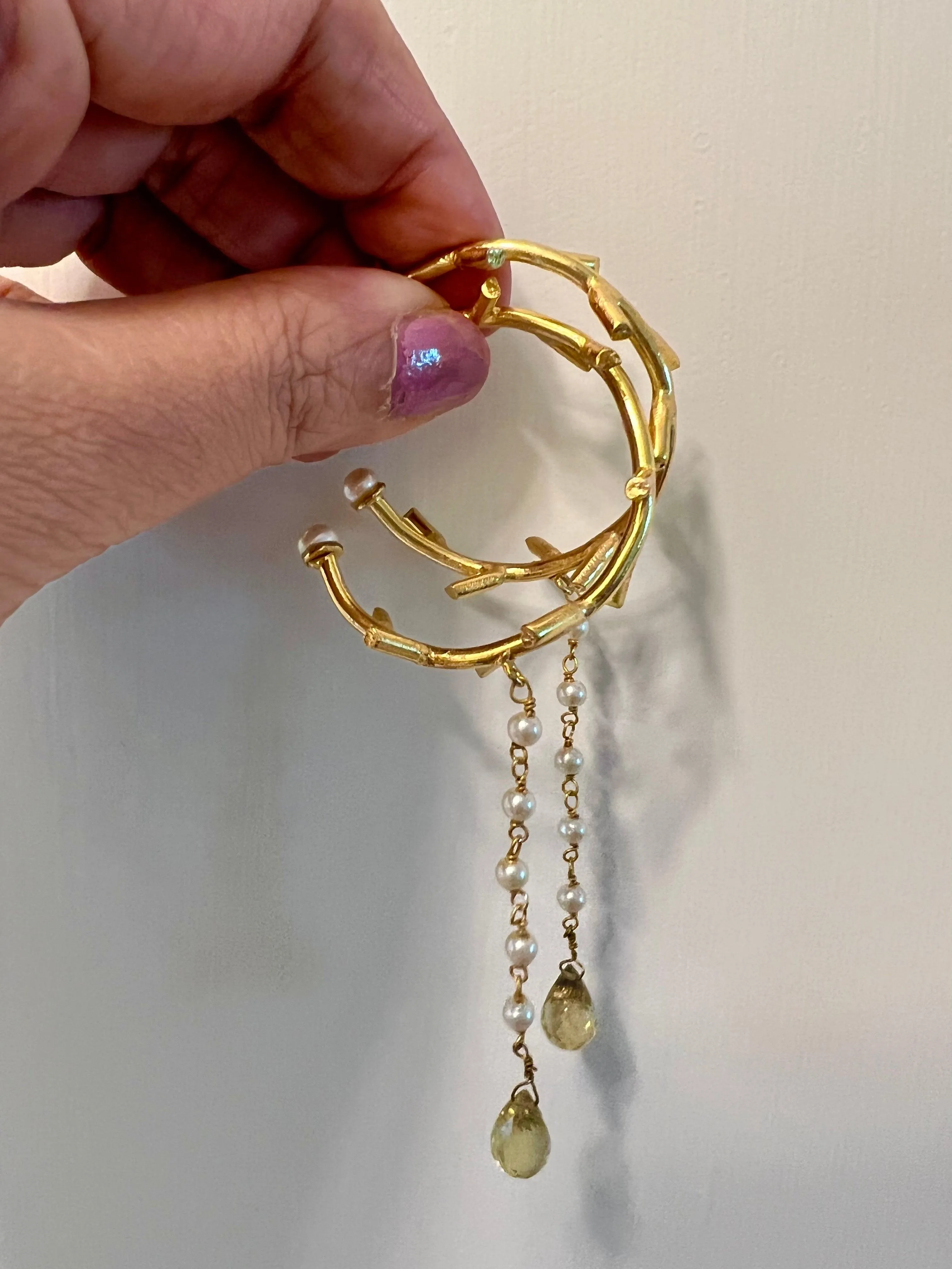 Pearl Drop Hoop Earrings