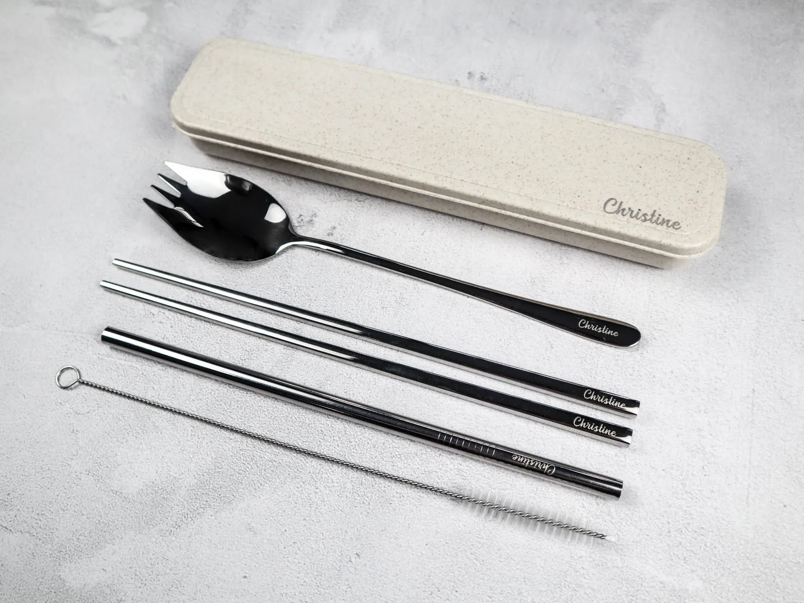 Personalised 5-pc Silver Spork Set