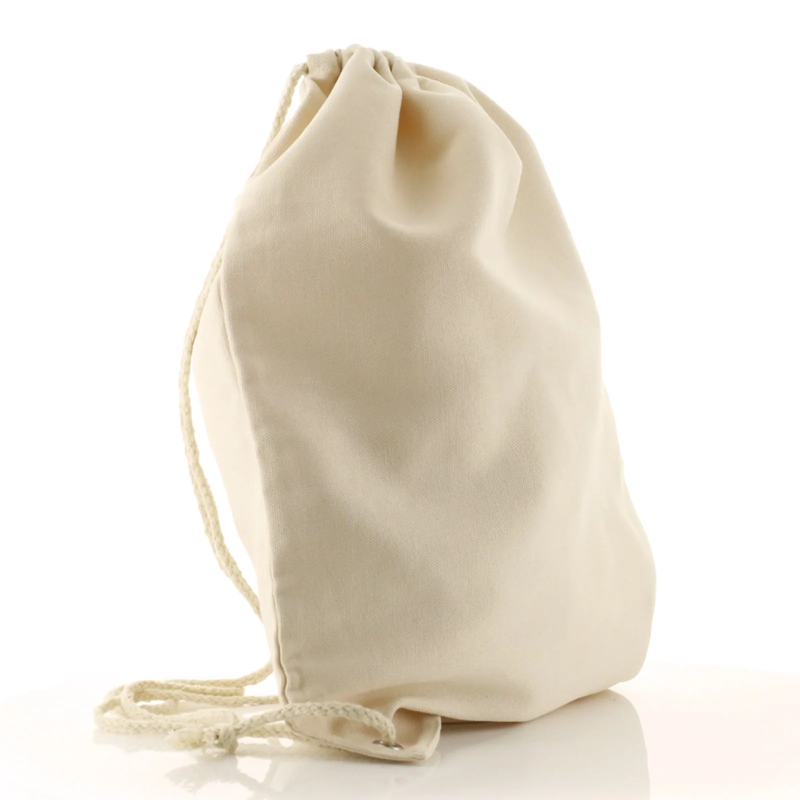 Personalised Canvas Drawstring Backpack with Welcoming Text and Relaxing Mum and Baby Hippos