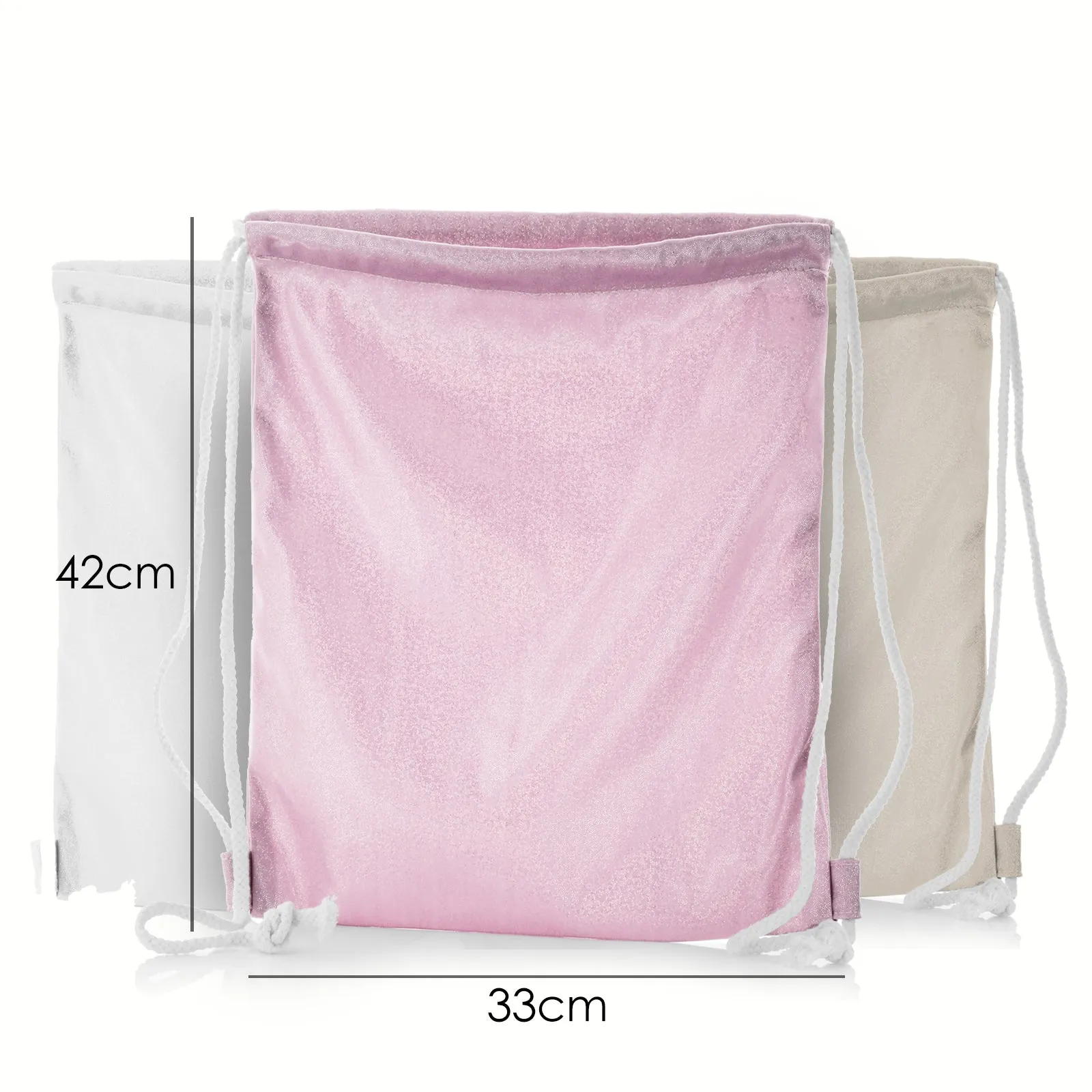 Personalised Glitter Drawstring Backpack with Stylish Text and Love Bird Letters Print