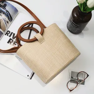 Personalized Custom Straw Women's Bag Vacation Beach Bag Khaki Bucket Bag Handbag Shoulder Slung