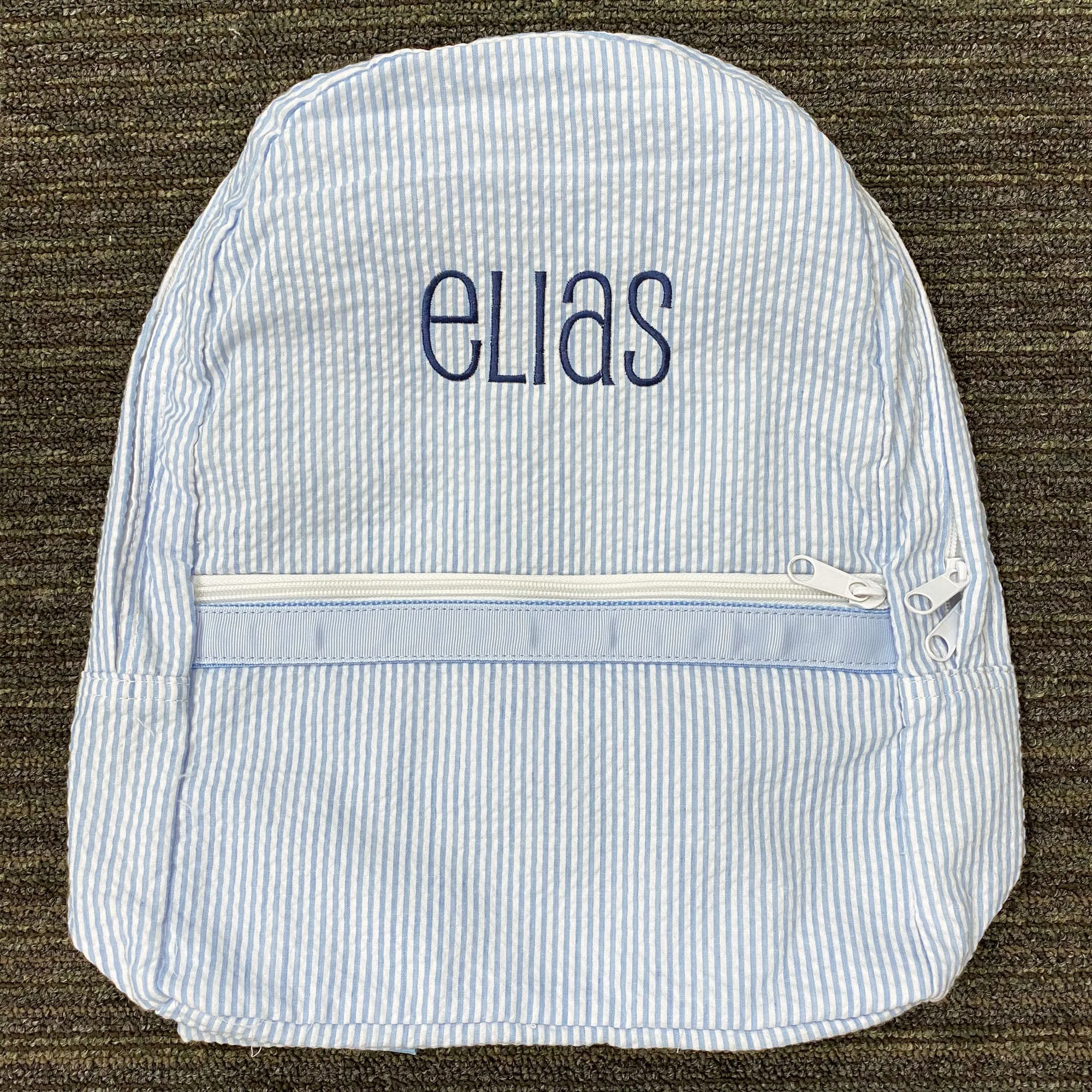 Personalized Seersucker Baby Blue Large Backpack