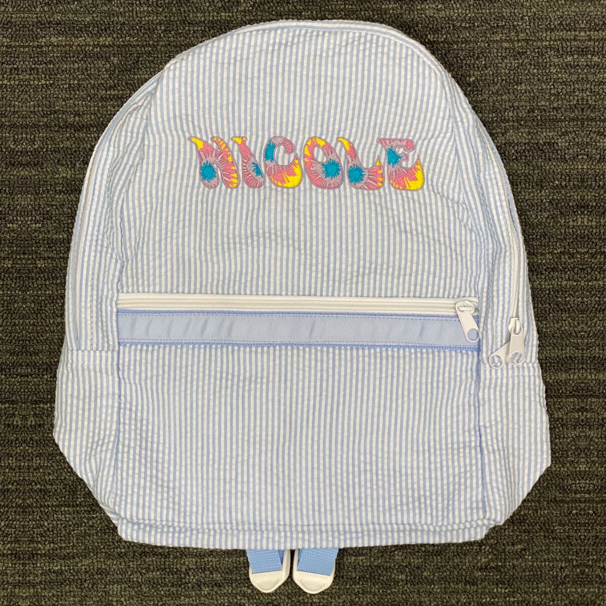 Personalized Seersucker Baby Blue Large Backpack