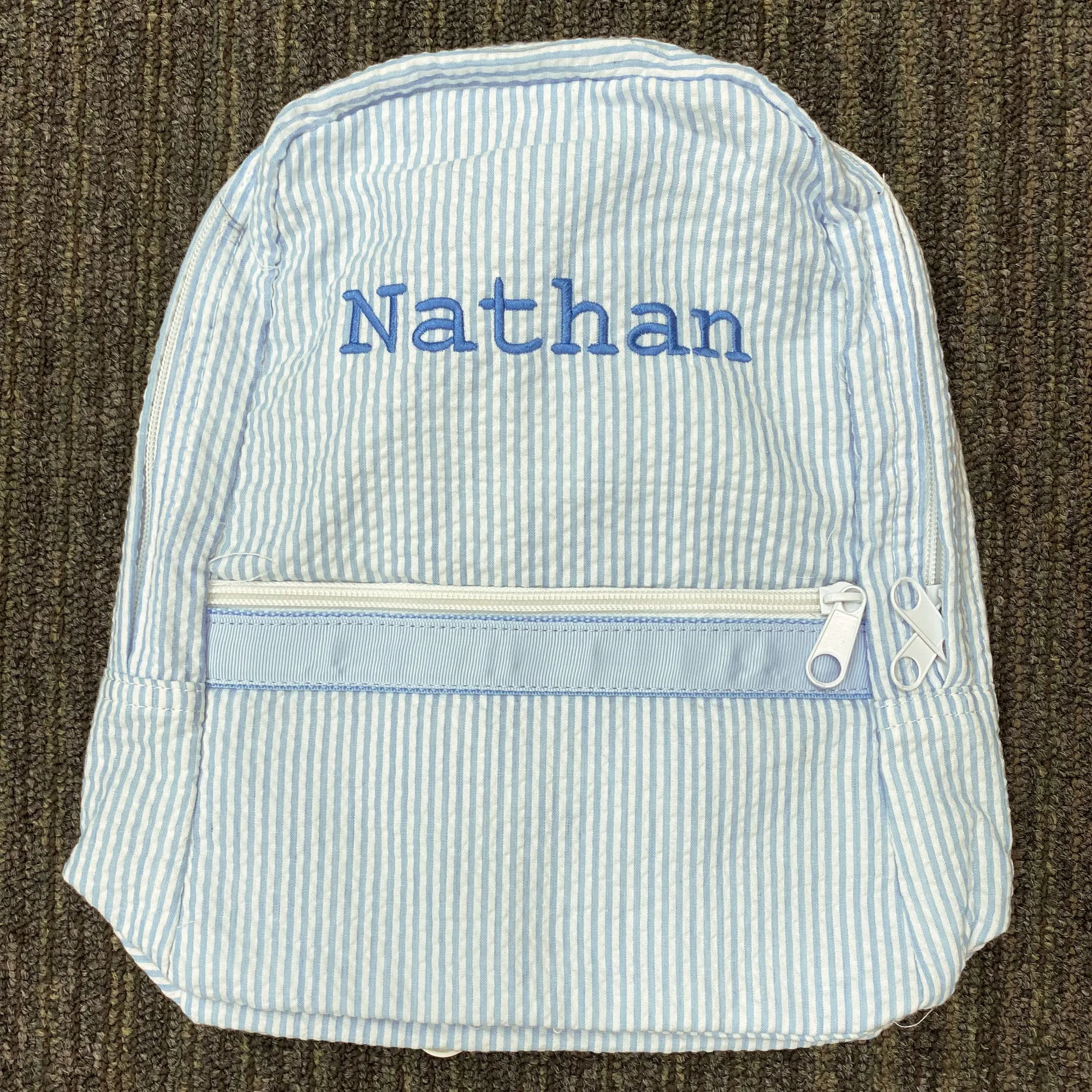Personalized Seersucker Baby Blue Large Backpack