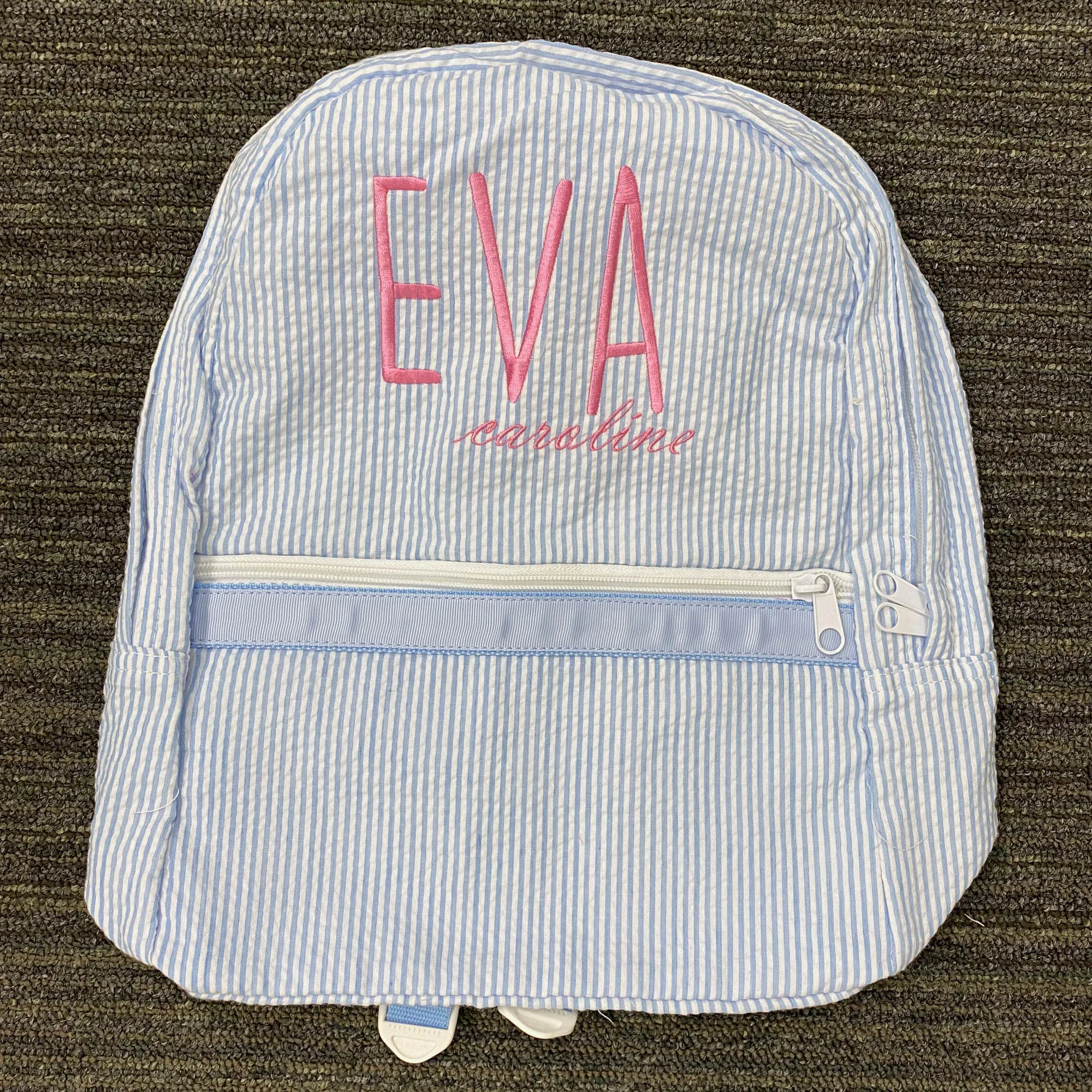 Personalized Seersucker Baby Blue Large Backpack
