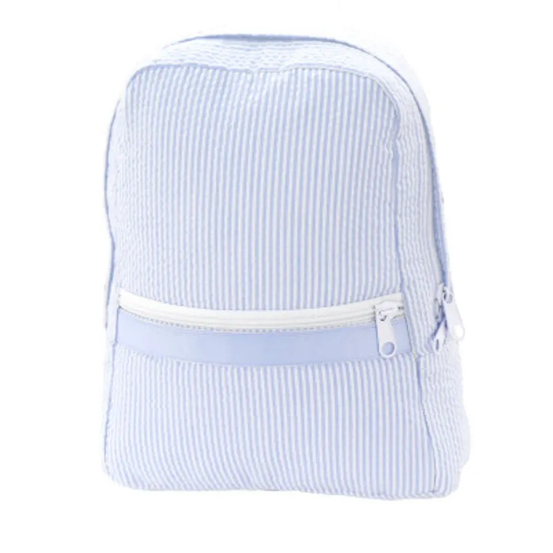 Personalized Seersucker Baby Blue Large Backpack