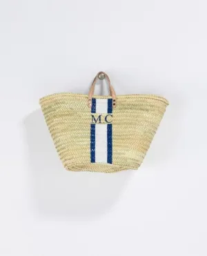 Personalized Straw Beach Bag, Navy & White