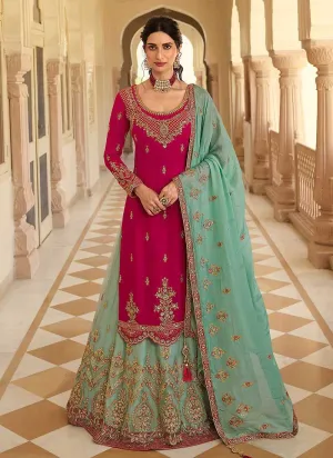 Pink and Aqua Designer Heavy Embroidered Lehenga