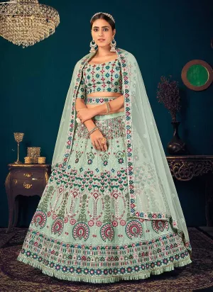 Pista Multicolor Heavy Embroidered Designer Lehenga Choli