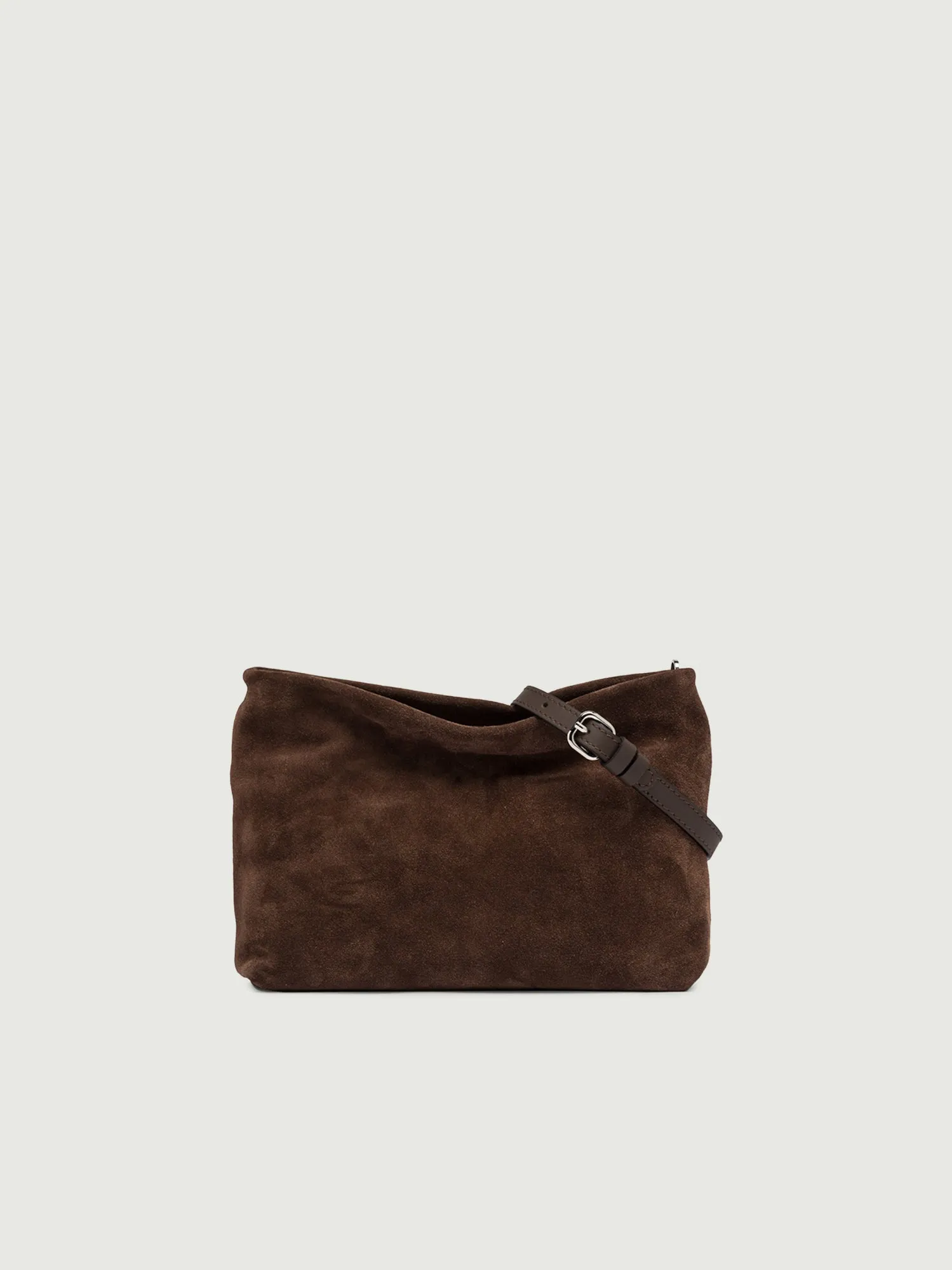 Pochette Brenda in pelle scamosciata cioccolato
