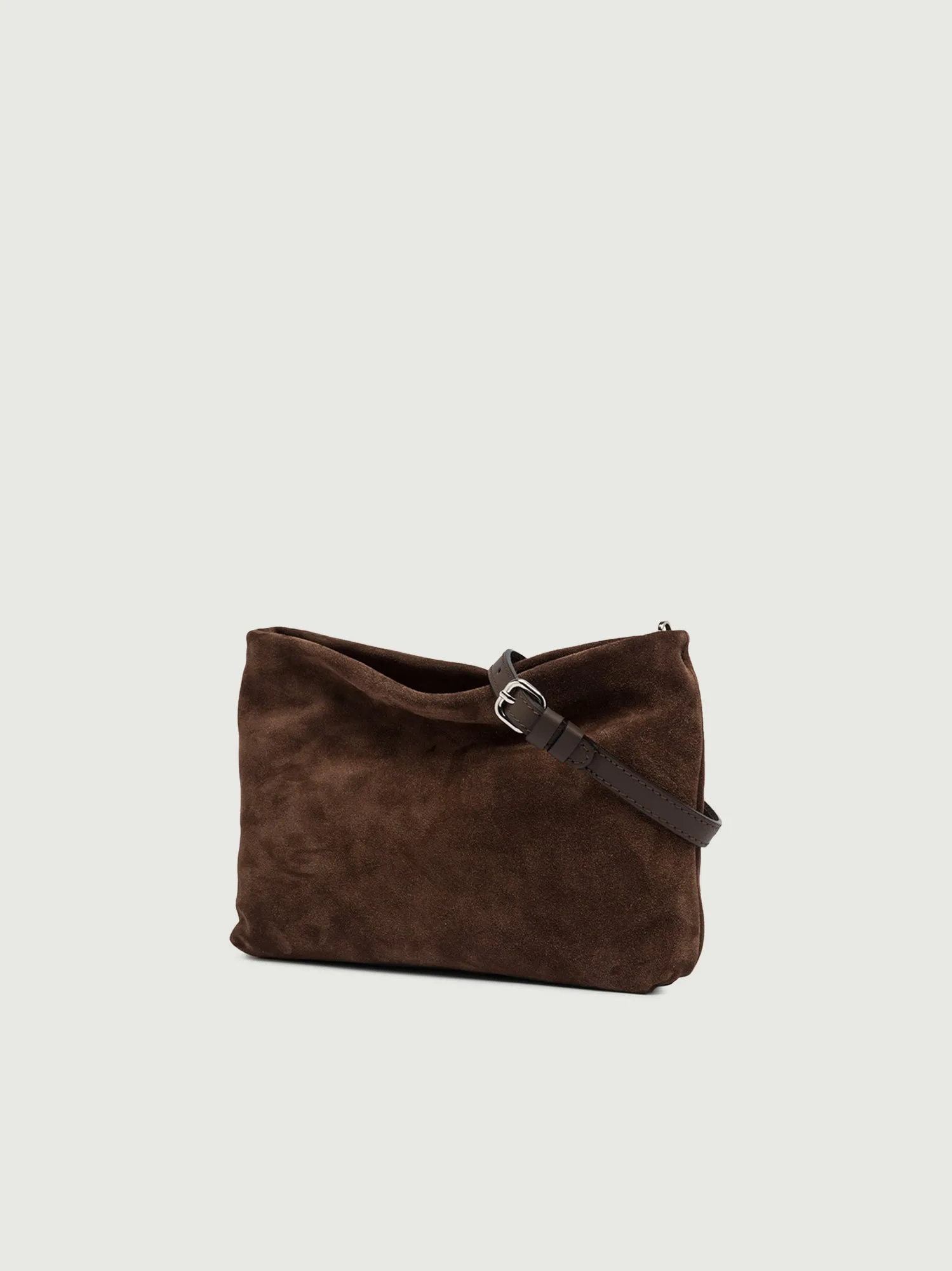 Pochette Brenda in pelle scamosciata cioccolato