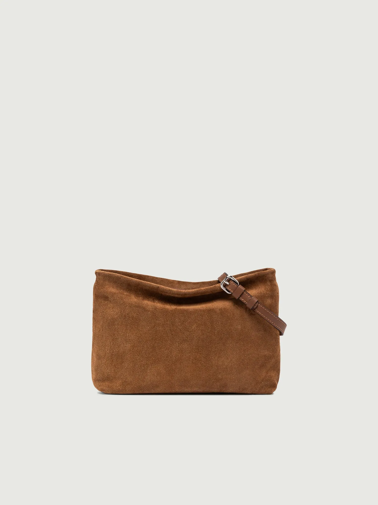 Pochette Brenda in pelle scamosciata cognac