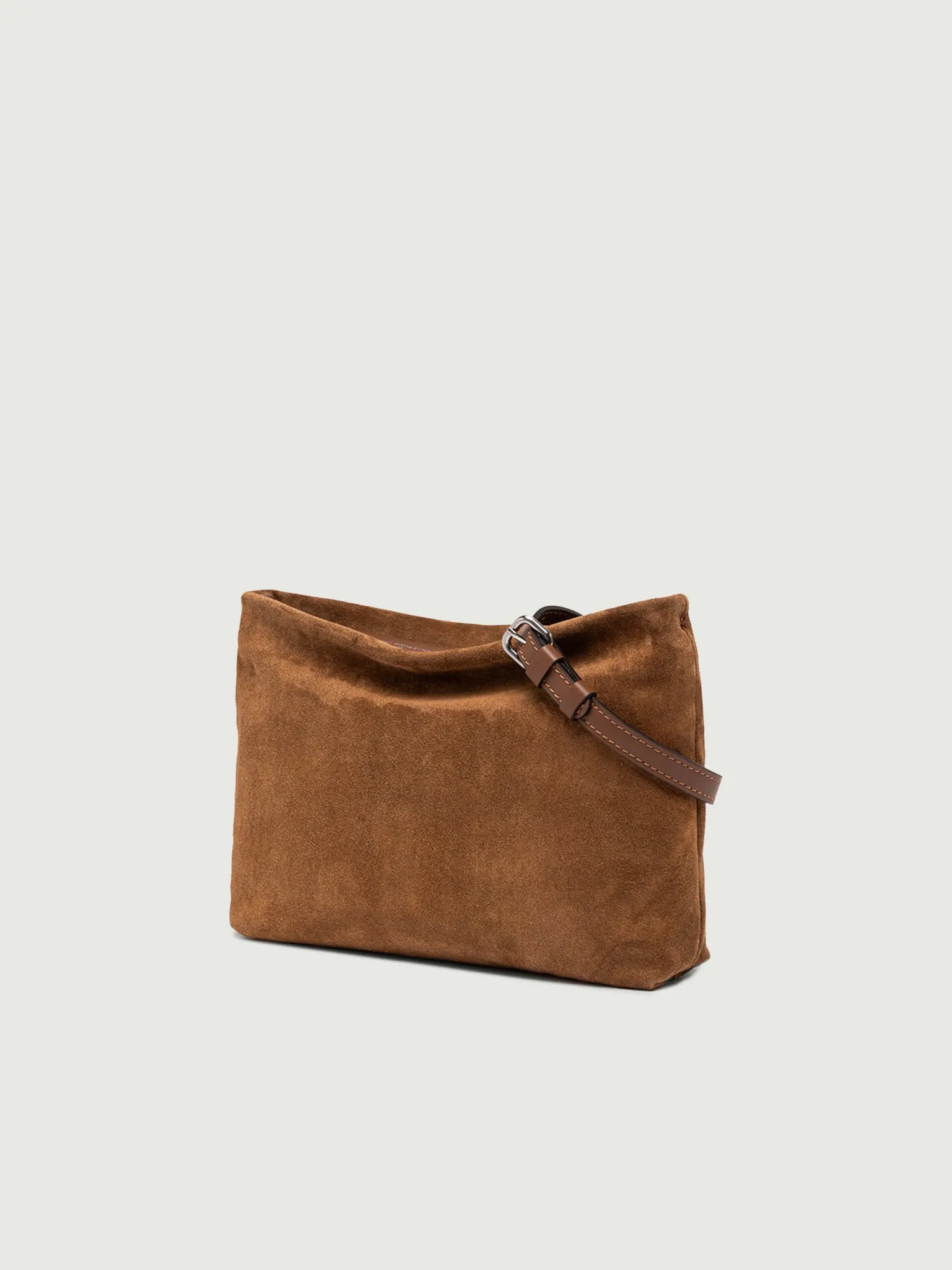 Pochette Brenda in pelle scamosciata cognac