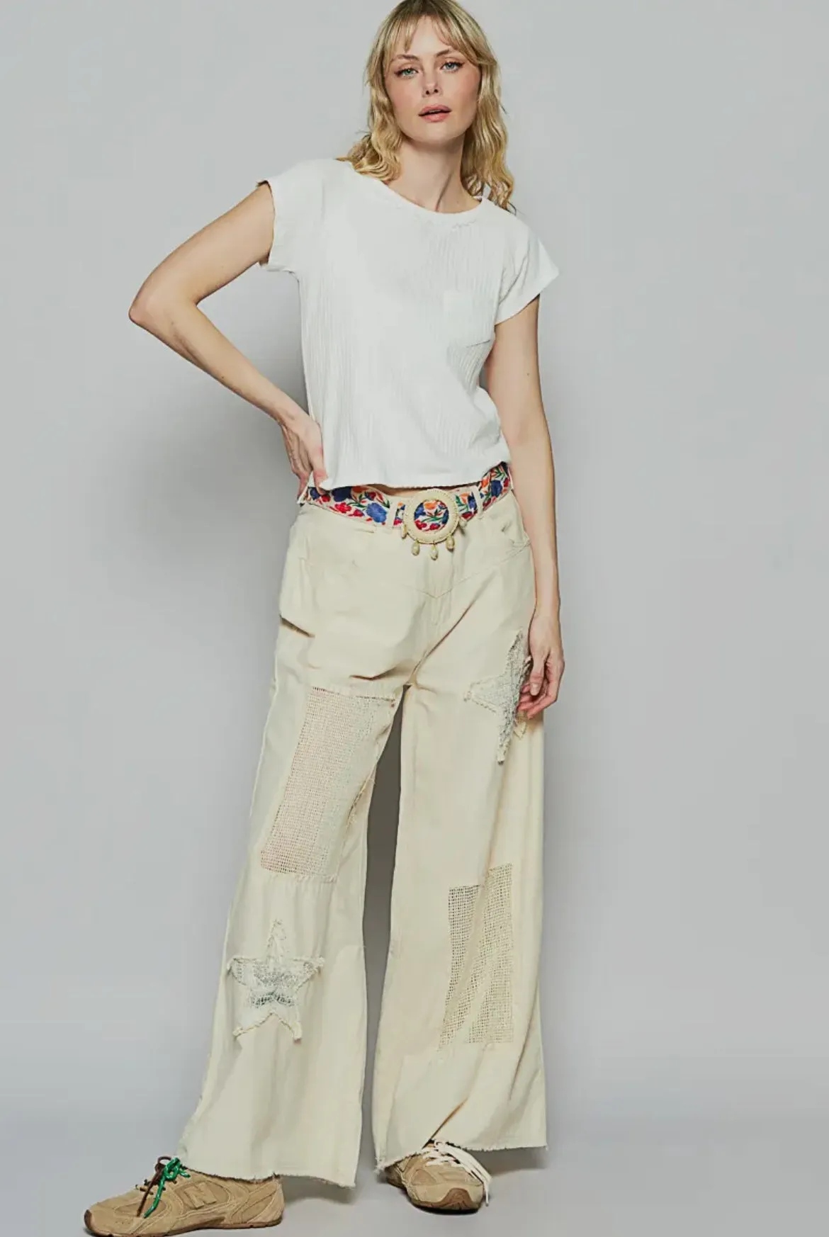 POL Clothing Cream/Blue Woven Belt