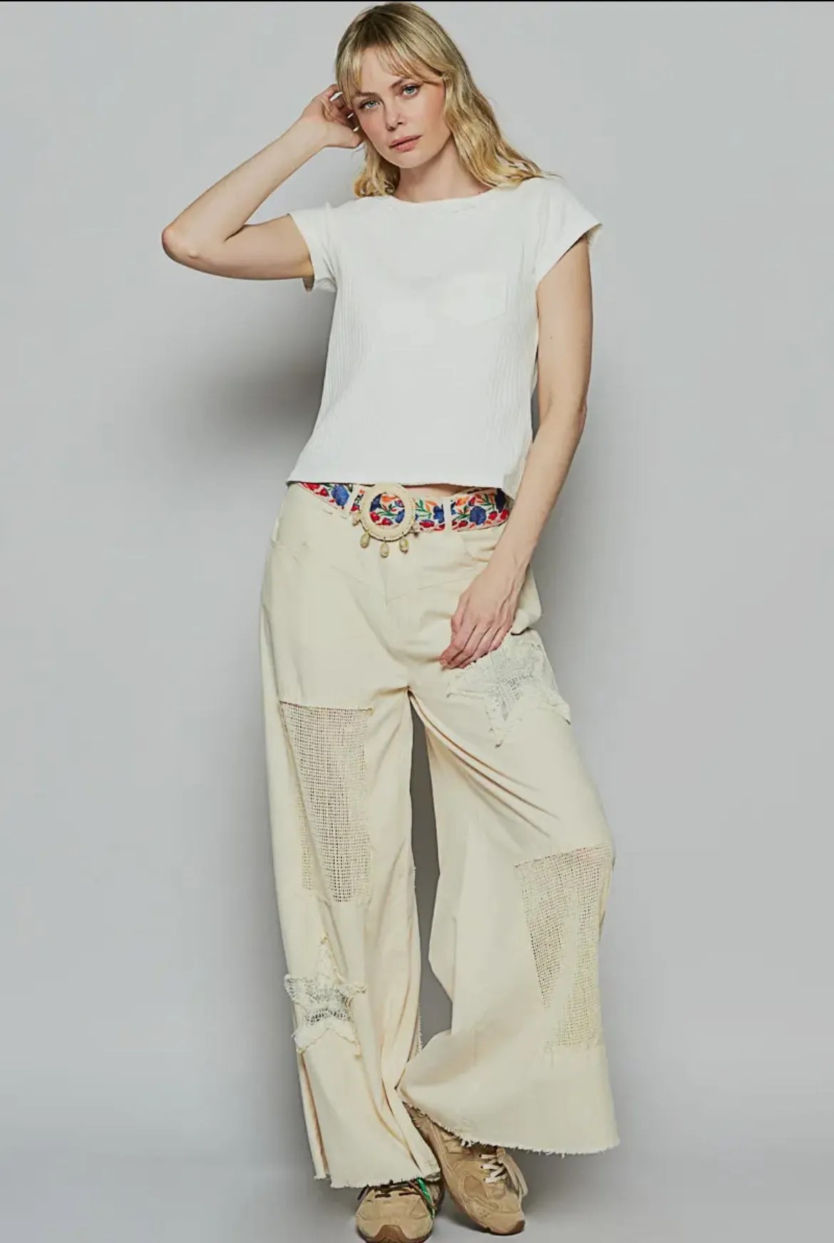 POL Clothing Cream/Blue Woven Belt