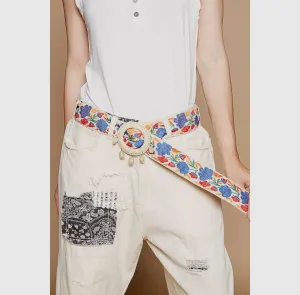 POL Clothing Cream/Blue Woven Belt