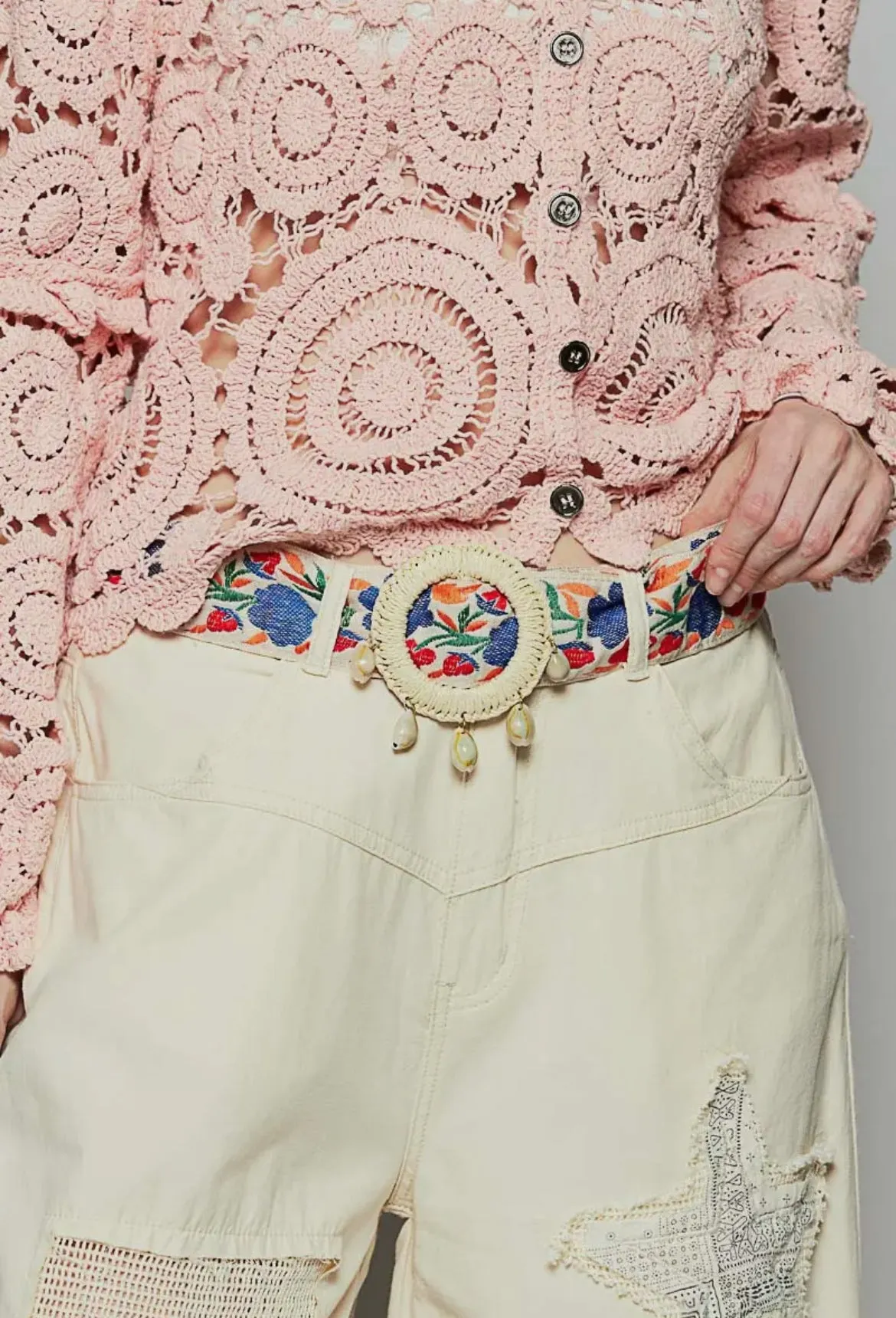 POL Clothing Cream/Blue Woven Belt