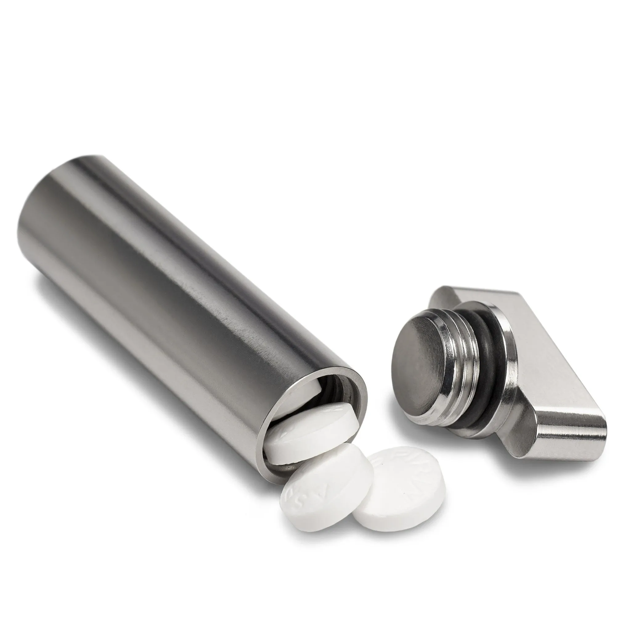 Polished Stainless Steel Keychain Pill Holder