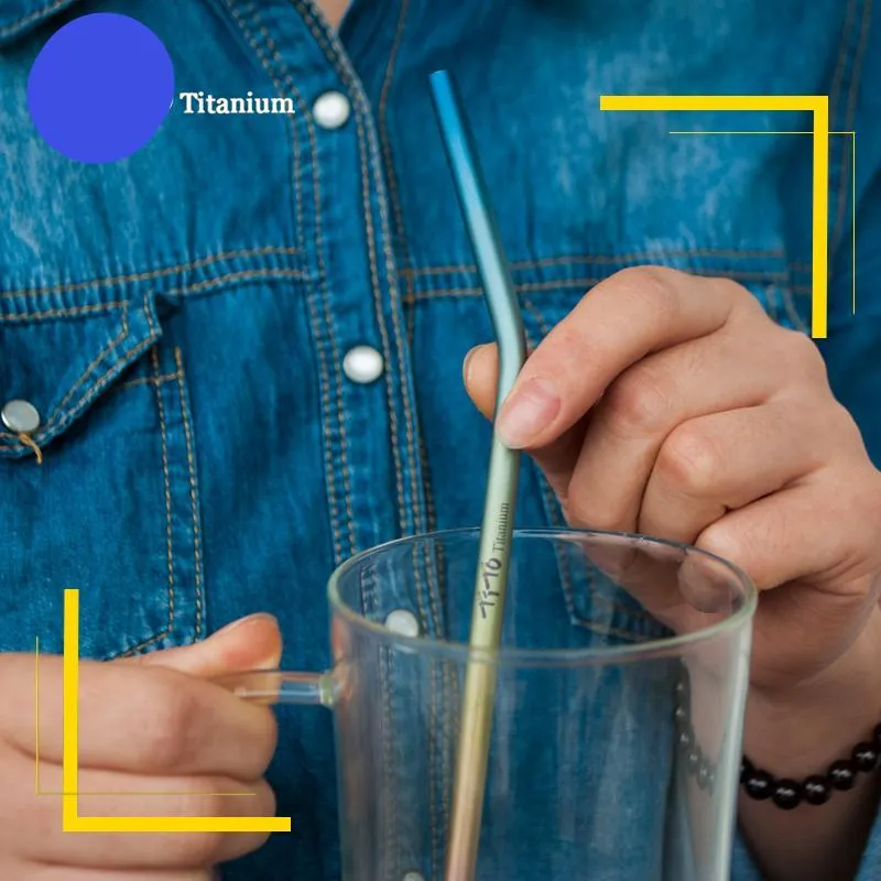 Portable Straight And Bend Titanium Drinking Straws For Camping Kitchen Outdoor