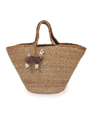 Powder Mila Llama Straw Bag