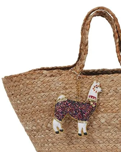 Powder Mila Llama Straw Bag