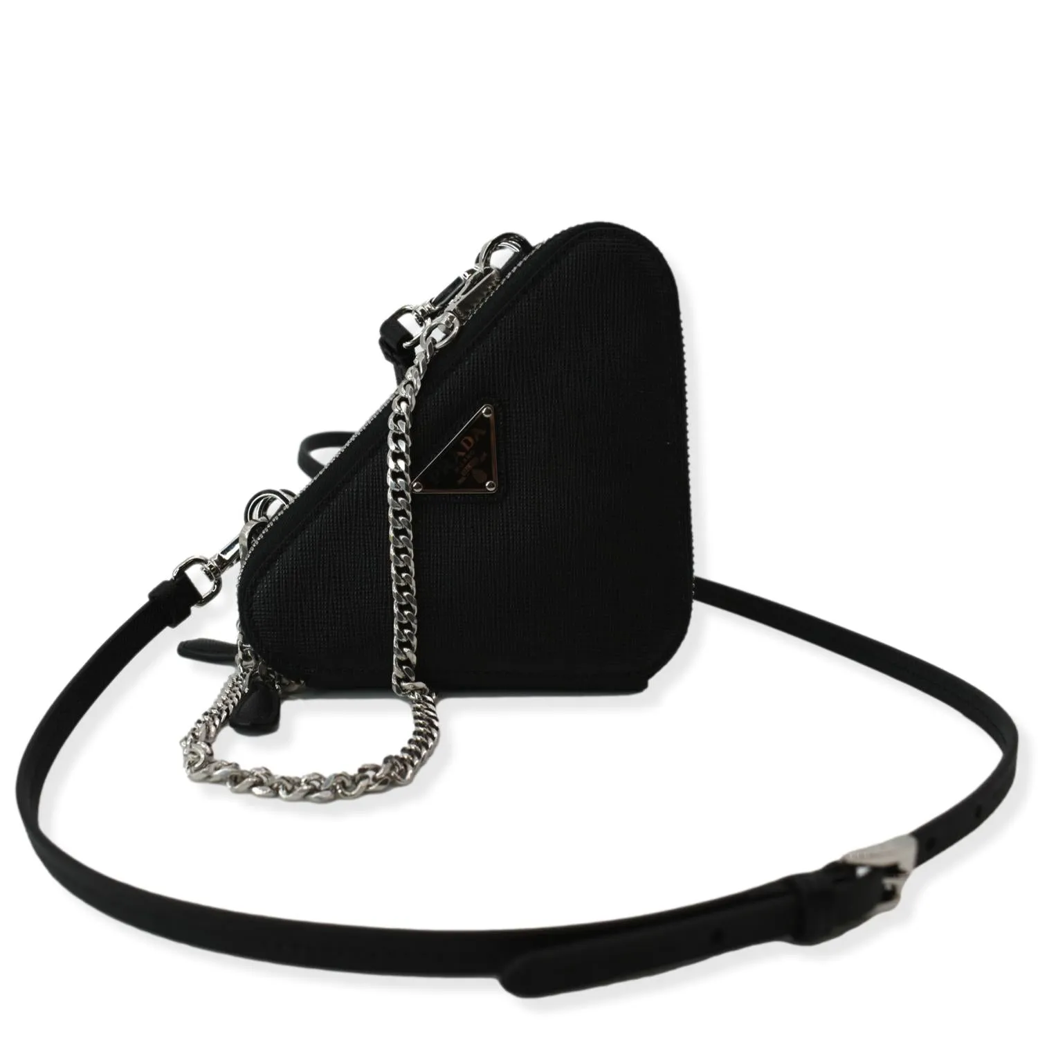 PRADA Mini Saffiano Leather Pouch Crossbody Bag Black