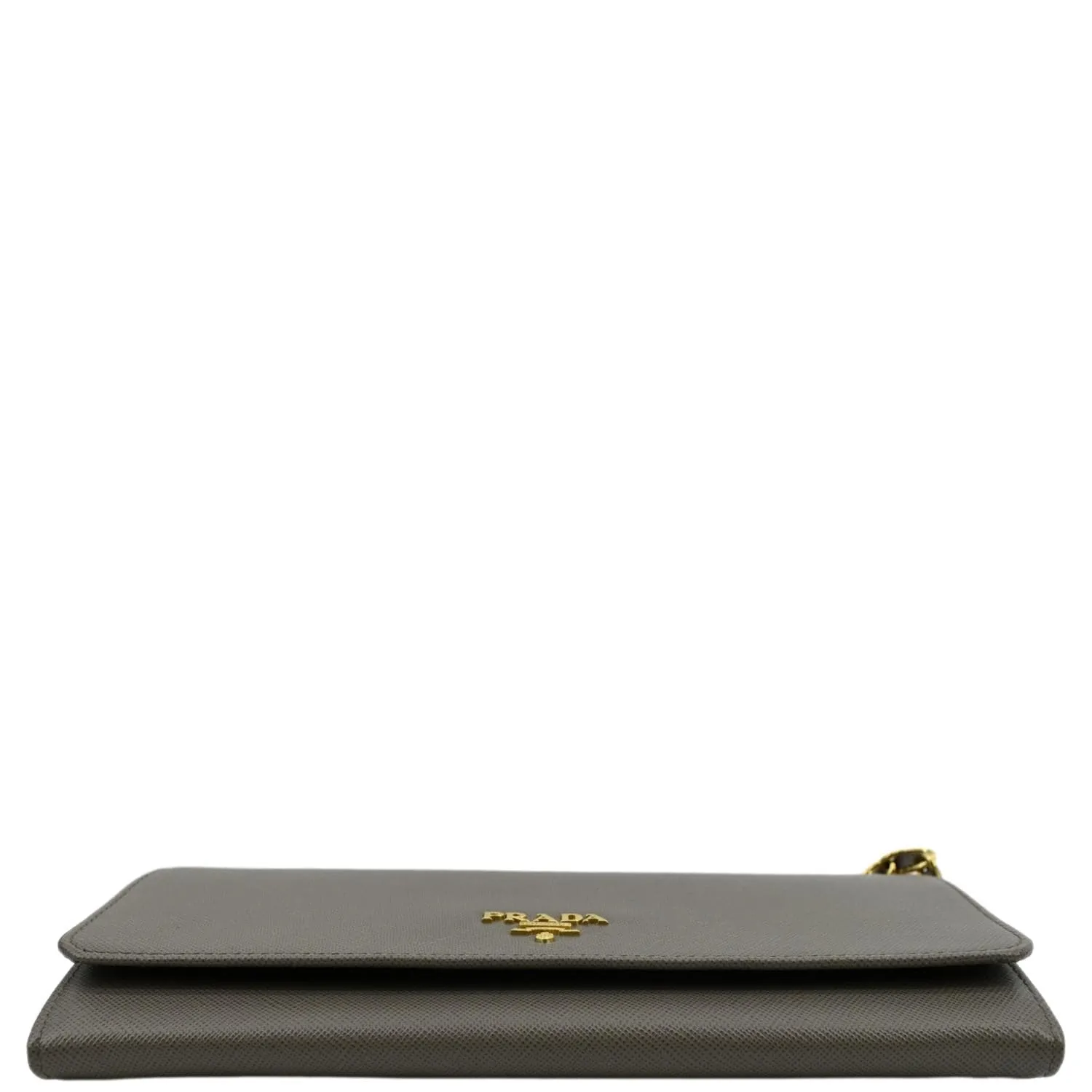 PRADA Saffiano Leather Wallet on Chain Clutch Crossbody Bag Argilla 1mt290
