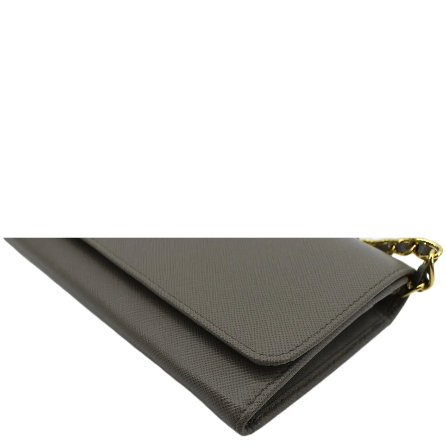 PRADA Saffiano Leather Wallet on Chain Clutch Crossbody Bag Argilla 1mt290