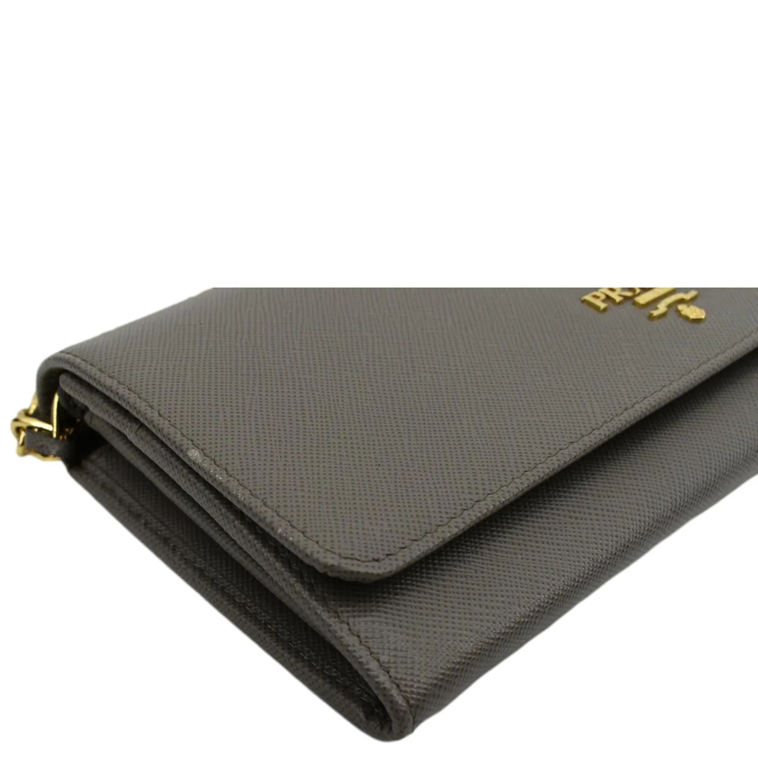PRADA Saffiano Leather Wallet on Chain Clutch Crossbody Bag Argilla 1mt290