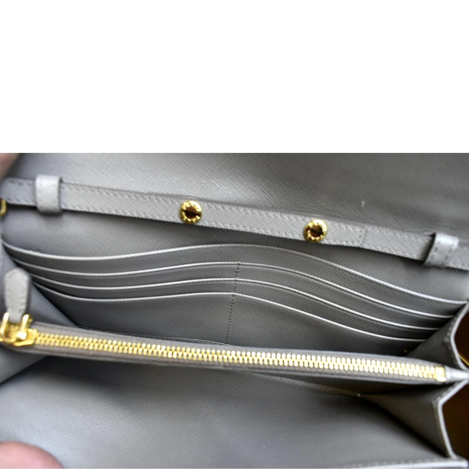 PRADA Saffiano Leather Wallet on Chain Clutch Crossbody Bag Argilla 1mt290