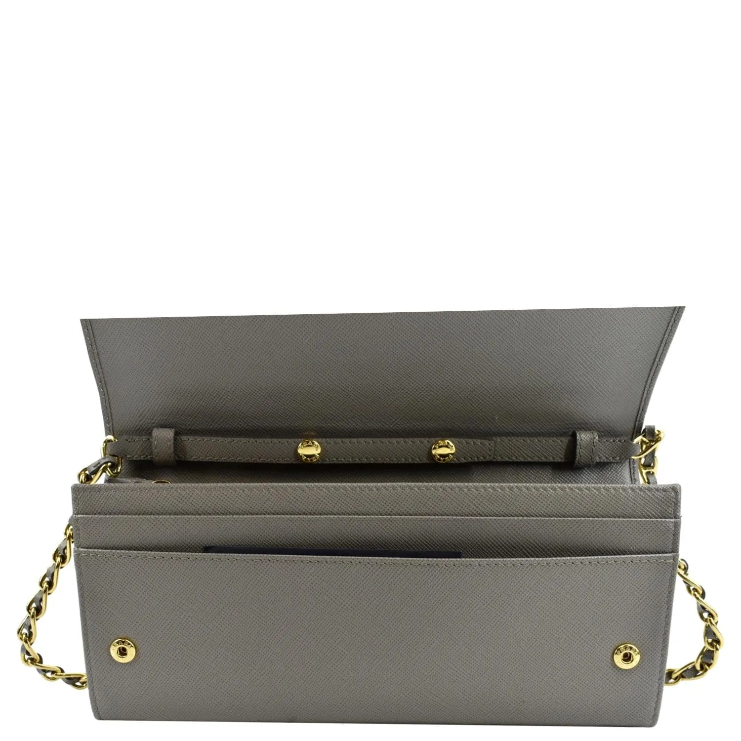 PRADA Saffiano Leather Wallet on Chain Clutch Crossbody Bag Argilla 1mt290