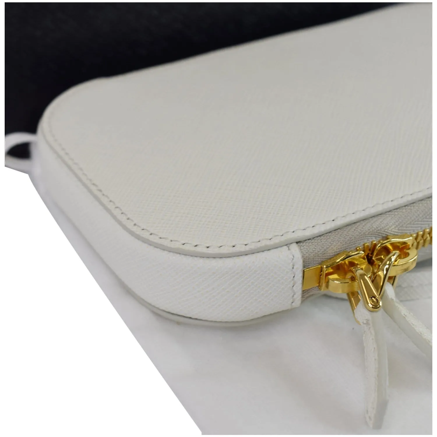 PRADA Saffiano Triangle Leather Crossbody Phone Pouch Bag White