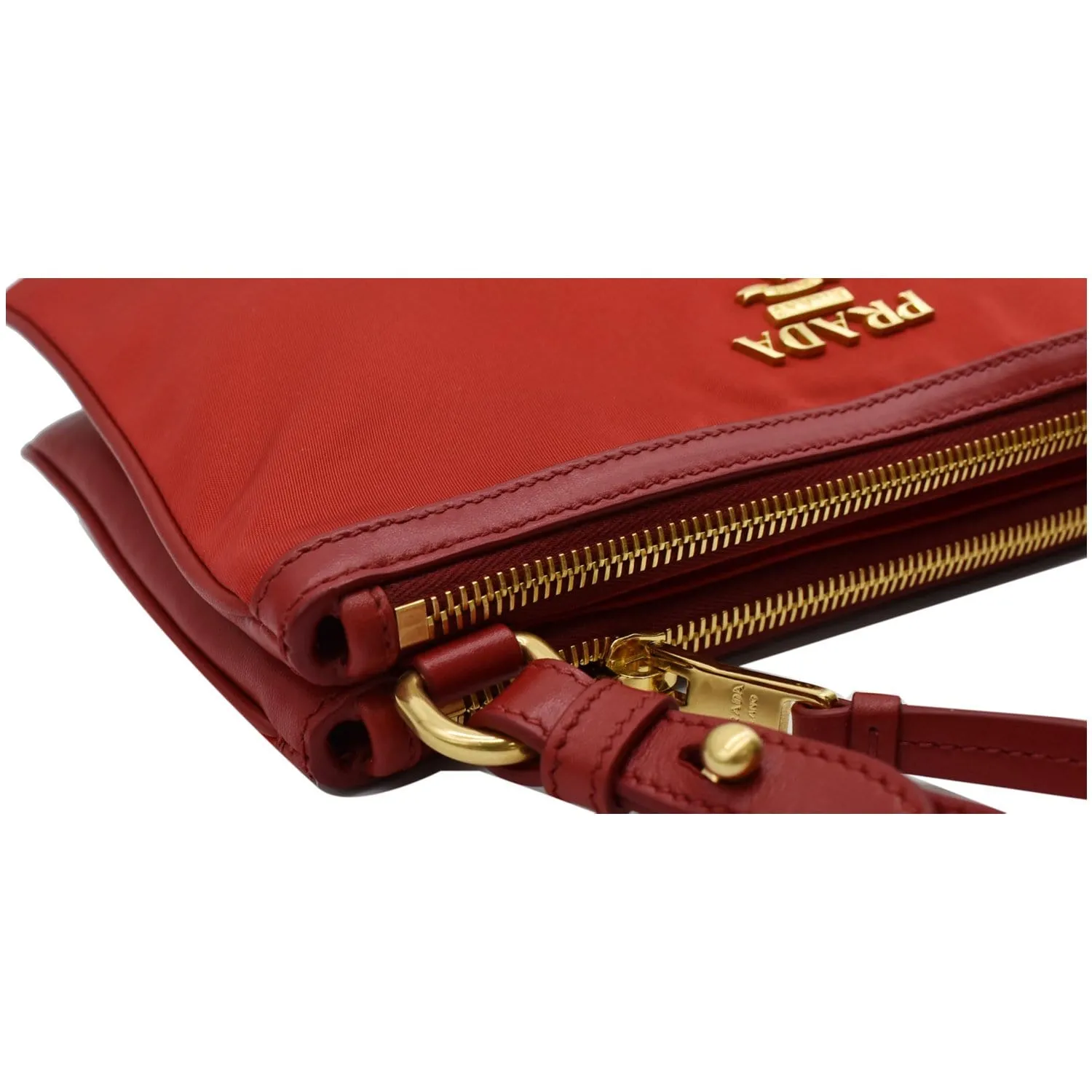 PRADA Tessuto Bandoliera Double Zip Nylon Crossbody Bag Red