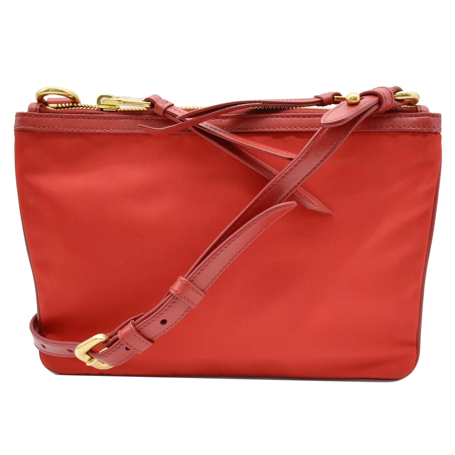 PRADA Tessuto Bandoliera Double Zip Nylon Crossbody Bag Red