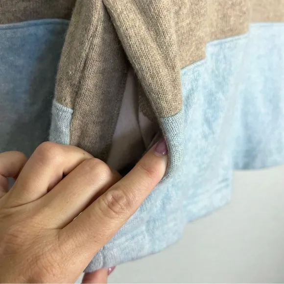 PrAna Dessau Sweater, Frost (Light Blue, Tan) S - Wool, Striped, Pockets, Fall