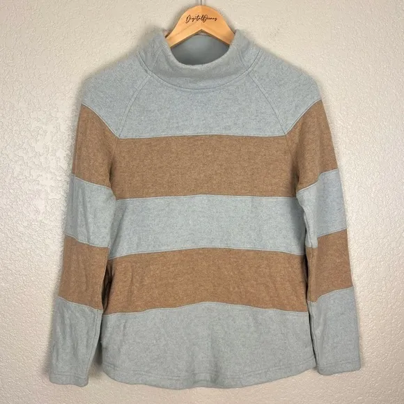 PrAna Dessau Sweater, Frost (Light Blue, Tan) S - Wool, Striped, Pockets, Fall