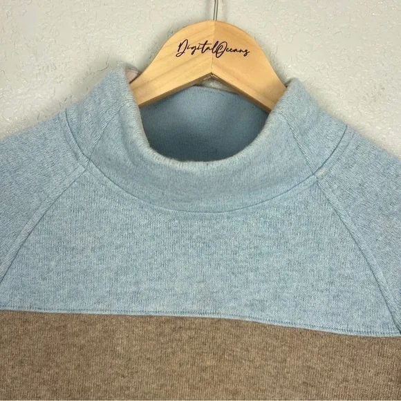 PrAna Dessau Sweater, Frost (Light Blue, Tan) S - Wool, Striped, Pockets, Fall