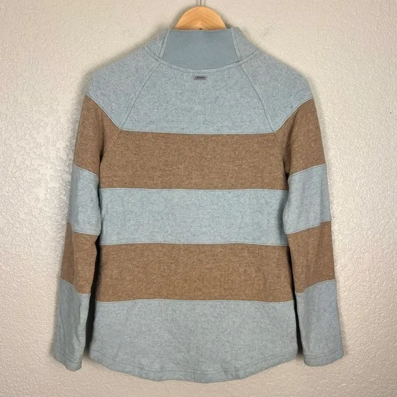 PrAna Dessau Sweater, Frost (Light Blue, Tan) S - Wool, Striped, Pockets, Fall