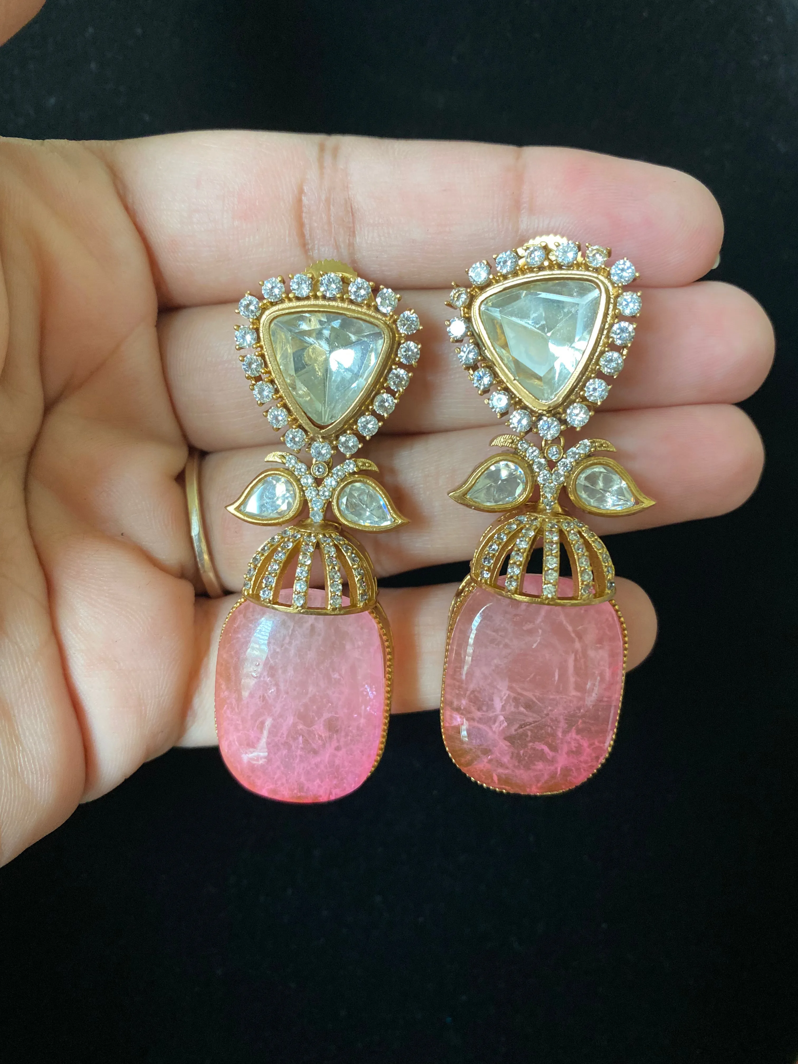 Prathyusha Polki Designer Earrings Pink
