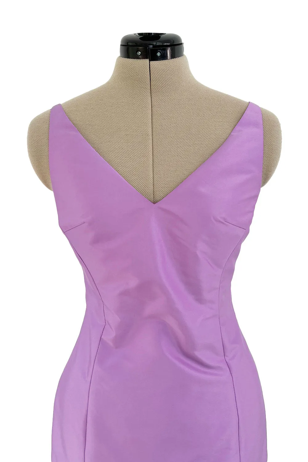 Prettiest 1990s Isaac Mizrahi Pale Pastel Lavender Silk Dress w Flared Skirt & Back Bow