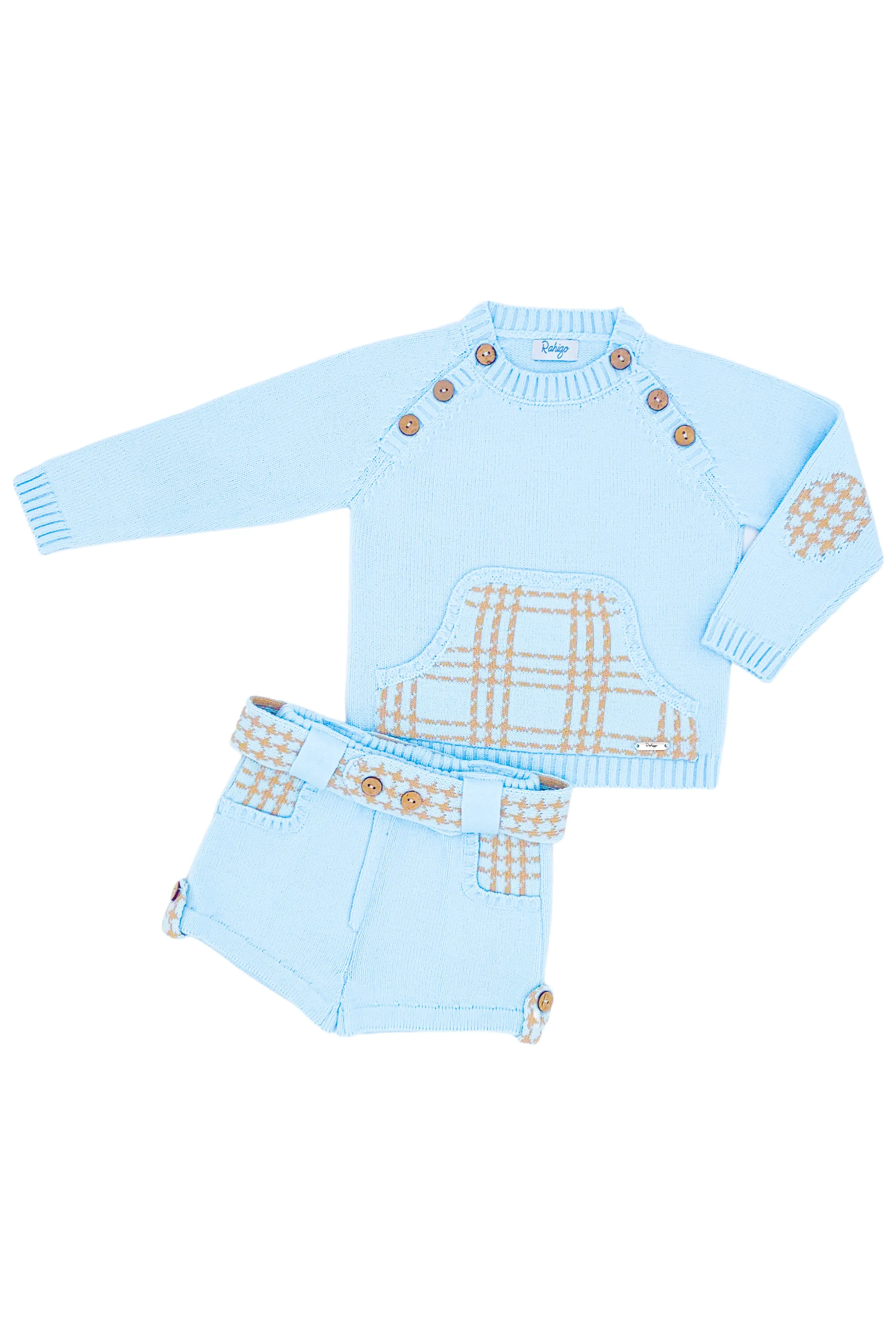 "Harry" Blue & Camel Knit Jumper & Shorts