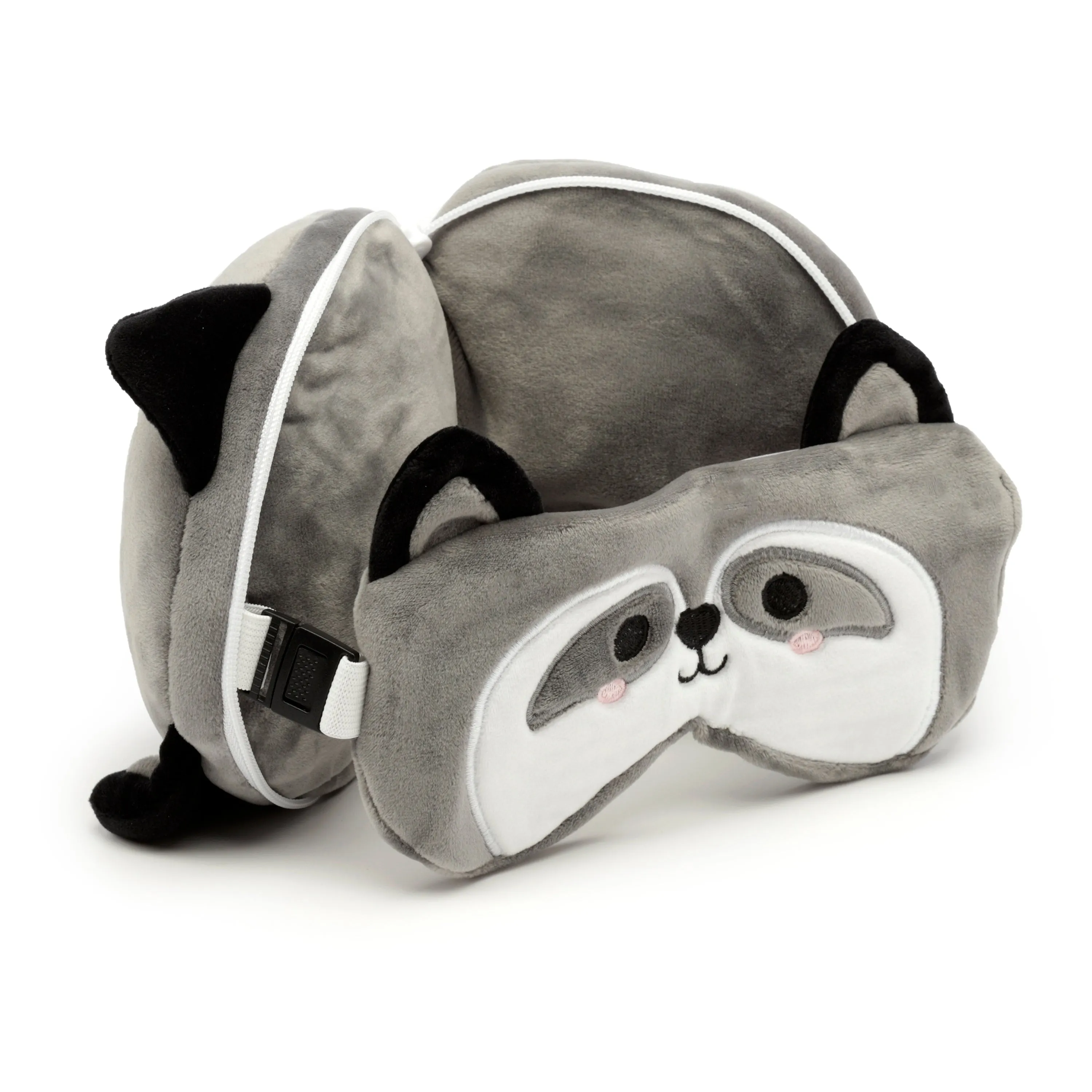 Raccoon Relaxeazzz Plush Round Travel Pillow & Eye Mask Set