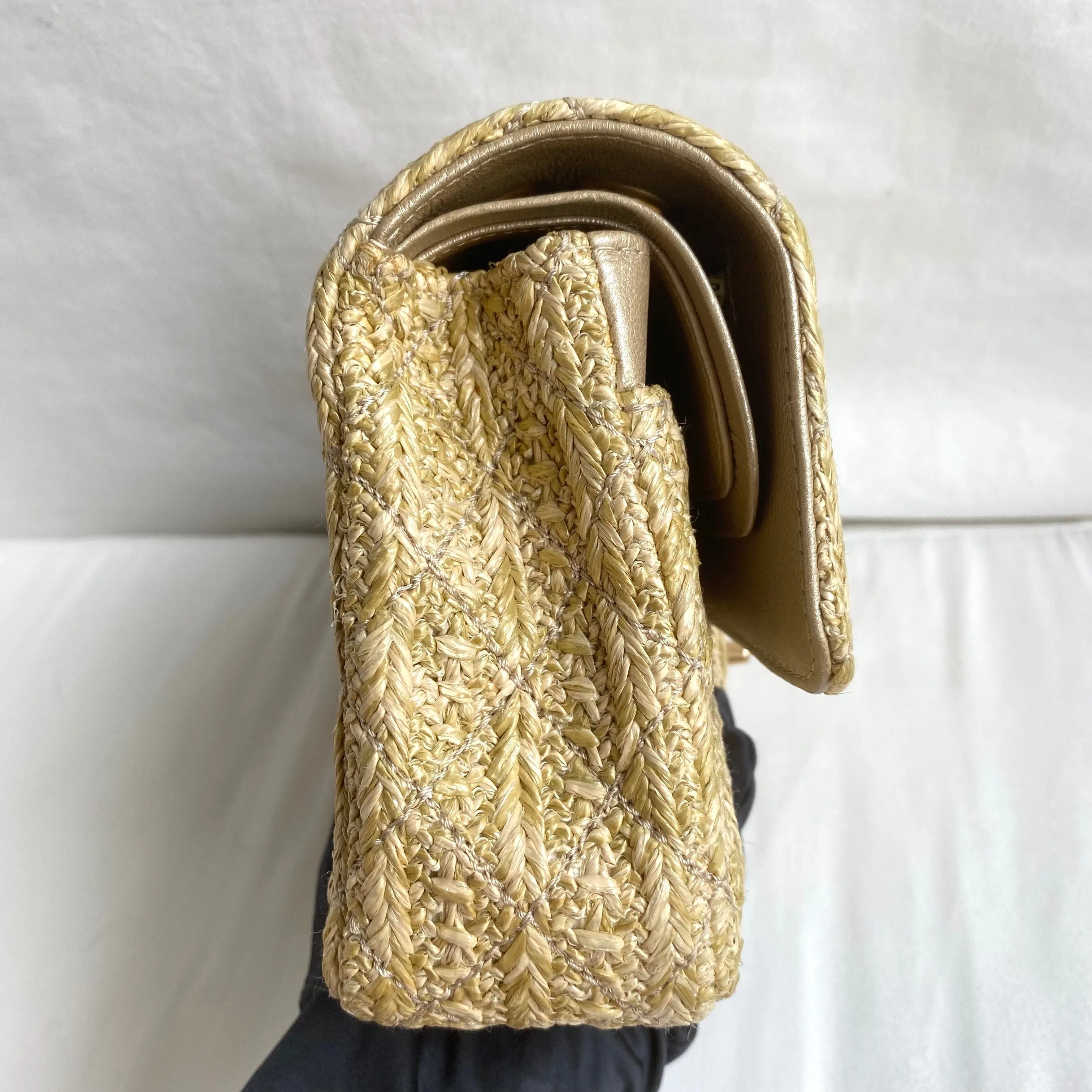 Raffia Woven Straw Medium Classic Double Flap Bag