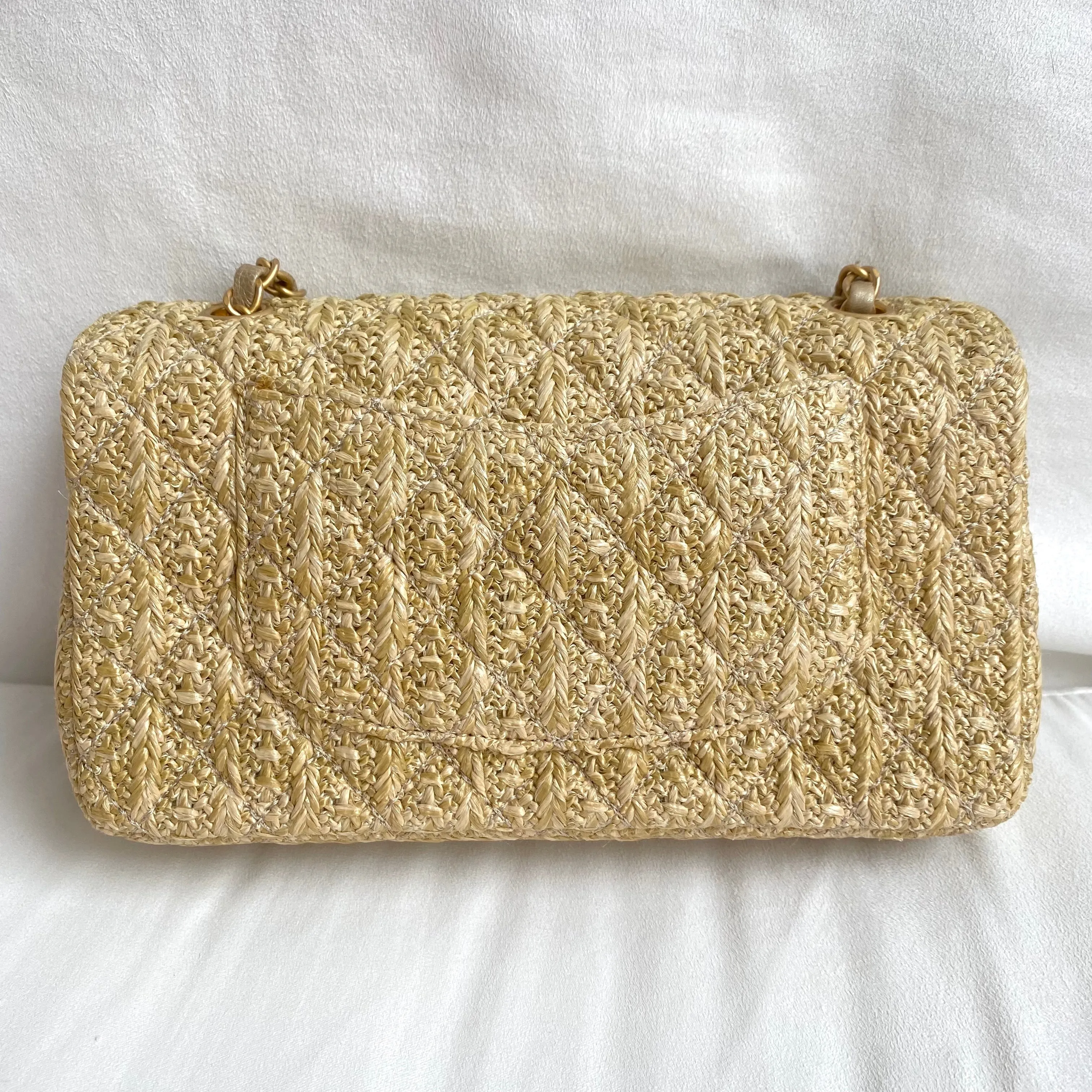 Raffia Woven Straw Medium Classic Double Flap Bag
