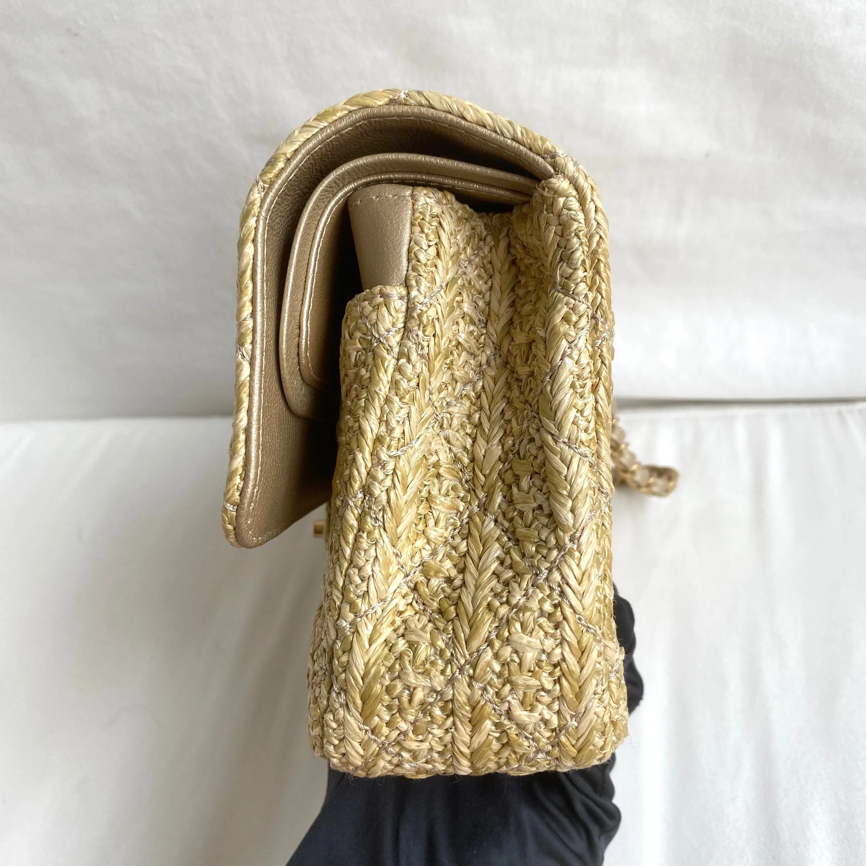 Raffia Woven Straw Medium Classic Double Flap Bag