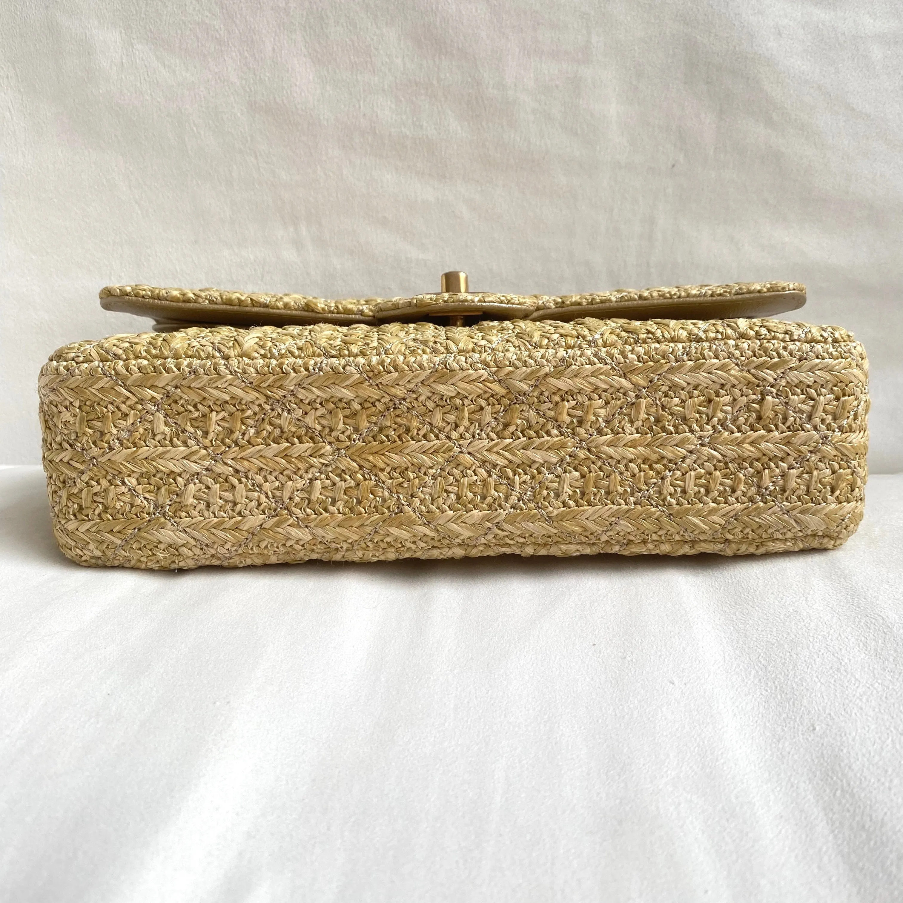 Raffia Woven Straw Medium Classic Double Flap Bag