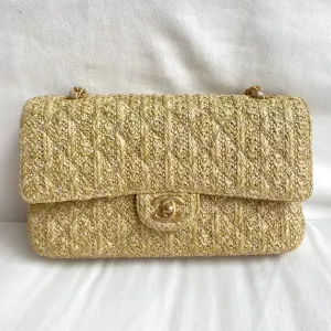 Raffia Woven Straw Medium Classic Double Flap Bag
