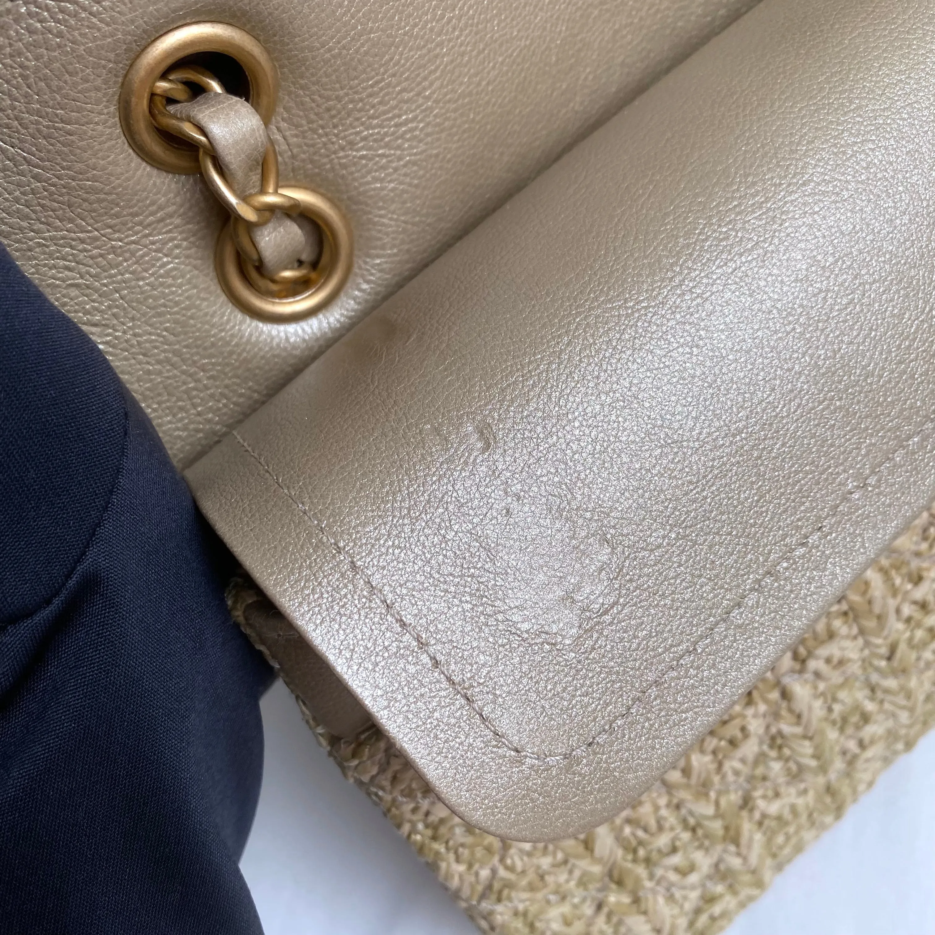 Raffia Woven Straw Medium Classic Double Flap Bag